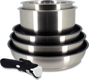 MENASTYL Set de casseroles, adapté à l'induction, 7930018, acier inoxydable, 6 pièces, manche amovible, gris, 3 casseroles (22, 24 et 26 cm), 2 casseroles (16 et 18 cm)