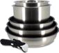 MENASTYL Set de casseroles, adapté à l'induction, 7930018, acier inoxydable, 6 pièces, manche amovible, gris, 3 casseroles (22, 24 et 26 cm), 2 casseroles (16 et 18 cm)