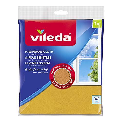 Vileda Raamdoek voor streepvrije en pluisvrije ruitenreiniging, origineel sinds 1948, ook ideaal voor glasoppervlakken, glazenwassers, gemaakt van viscose, polyurethaan, geel, verpakking van 1