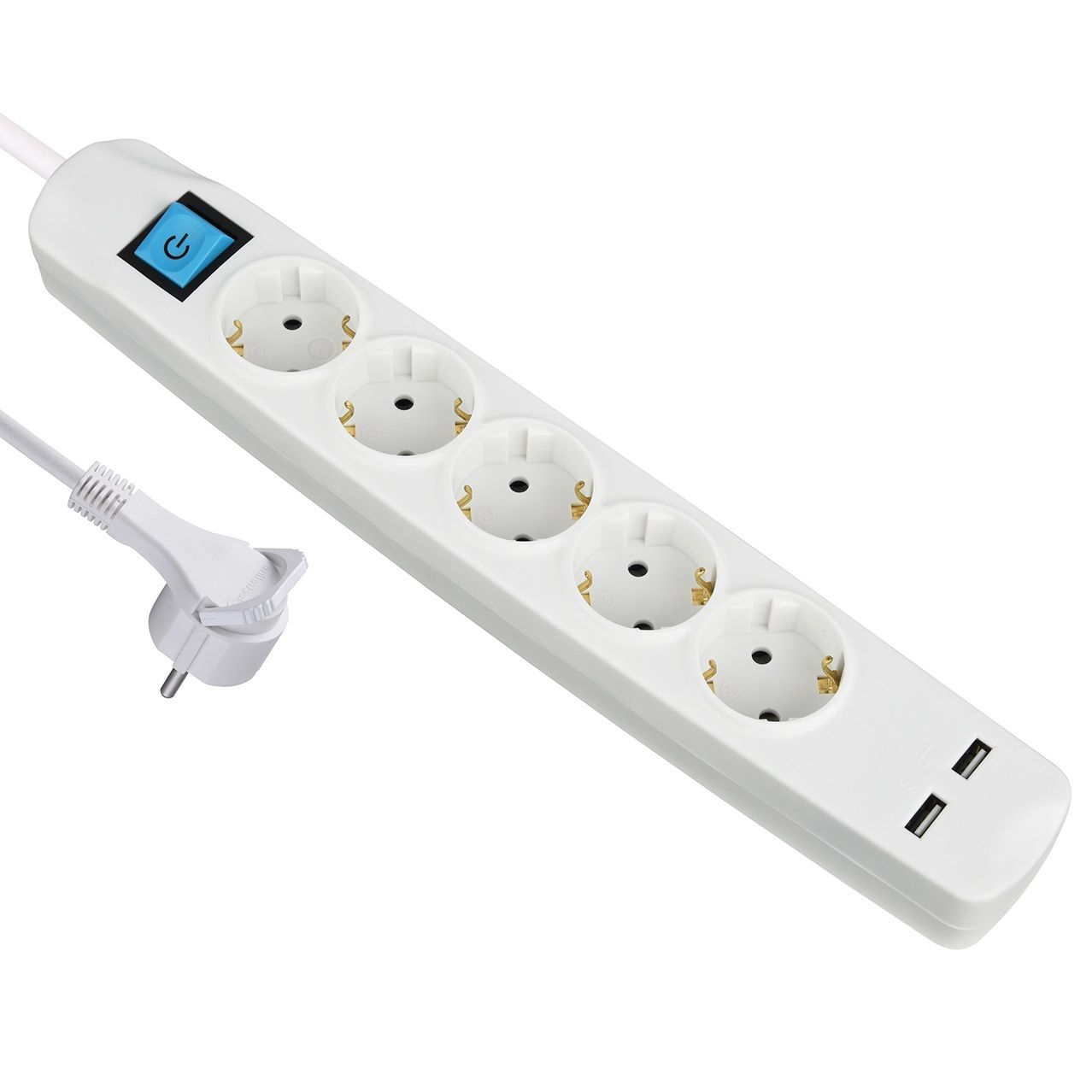 MaxTrack stekkerdoos met 5 contacten en 2x USB / wit - 1,5 meter
