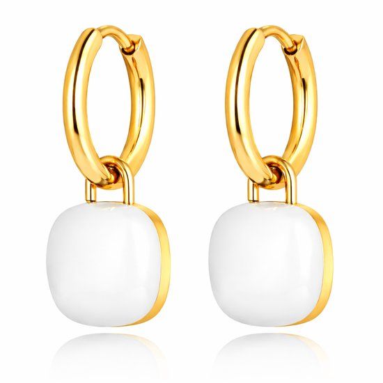Deja Jewels Oorringen Goudkleurig Met Witte Acryl Hanger