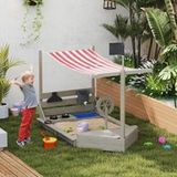 Bac à sable avec pare-soleil, motif bateau pirate, comprenant une cuisine pour enfants, en bois massif, 180 x 103 x 144,5 cm, gris