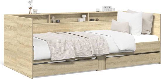 vidaXL Slaapbank met lades zonder matras 100x200cm Sonoma eikenkleurig