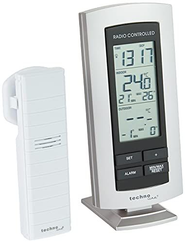 Technoline WS 9140-IT klassiek weerstation met radiografische klok, binnen- en buitentemperatuurweergave, zilver, 7,3 x 2,5 x 15,8 cm