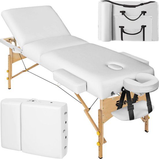tectake® - Massagetafel portable/draagbaar - matras 7,5 cm - incl. draagtas - wit - behandelbank - opvouwbaar