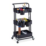Relaxdays serveerwagen, 3 etages, 2 remmen, multifunctionele trolley voor keuken, HBD 86 x 38x 39 cm, metaal, zwart