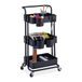 Relaxdays serveerwagen, 3 etages, 2 remmen, multifunctionele trolley voor keuken, HBD 86 x 38x 39 cm, metaal, zwart