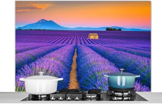 KitchenYeah Keuken Spatscherm 120x80 cm Lavendel - Aluminium - Bloemen - Muurbeschermer