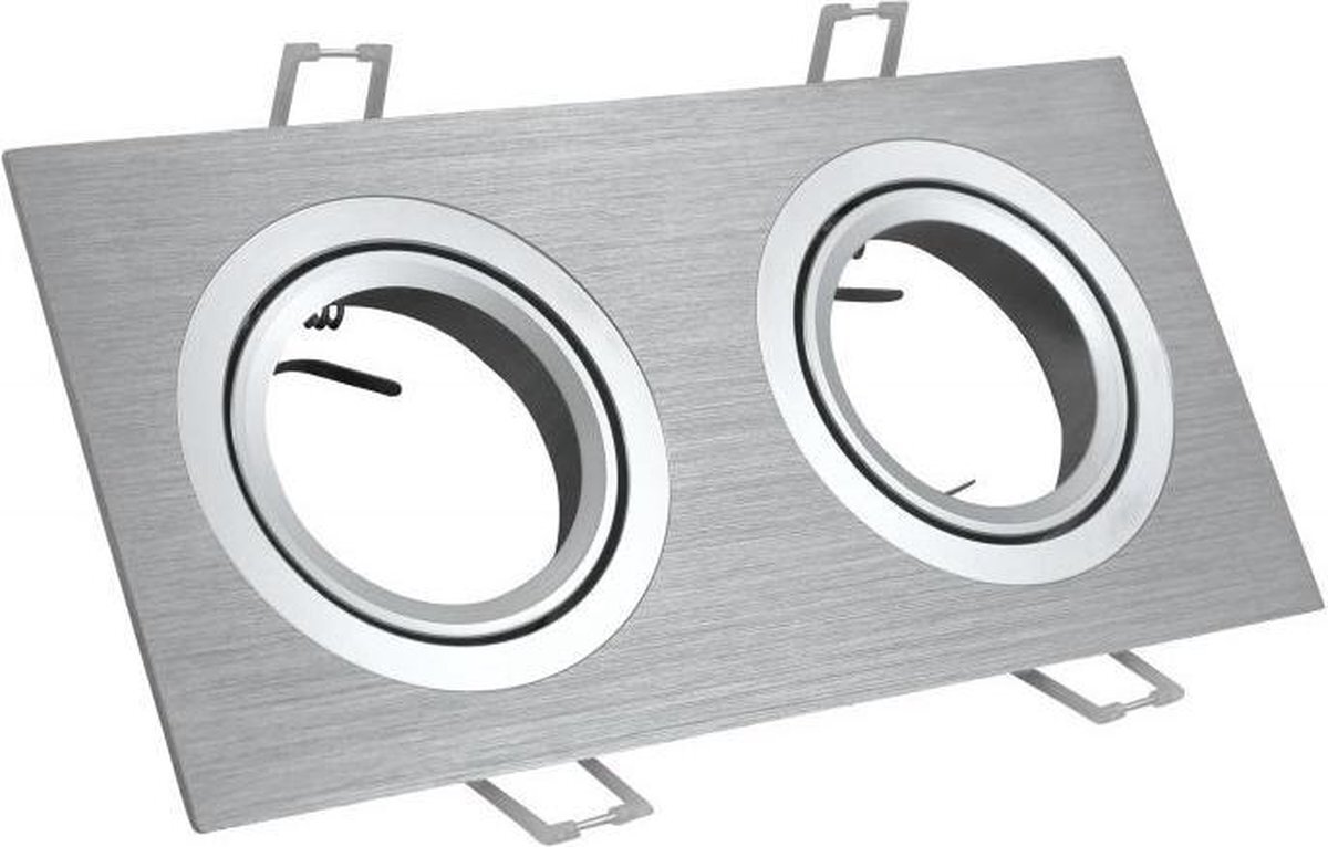 ABC-LED Inbouw 2x LED spot GU10 aluminium rechthoek armatuur zilver/zilver