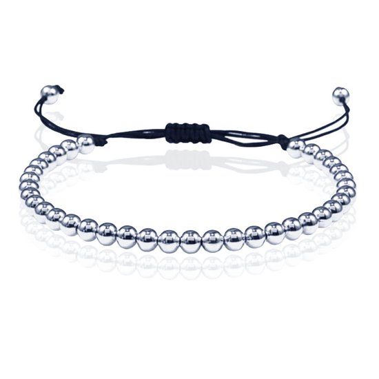 Memphis Accessories Macrame Armband Dames - 5mm Zilveren Kralen