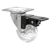WAGNER Soft zwenkwiel SKATER - diameter 60 mm, bouwhoogte 80 mm, verchroomd staal, transparant, rem en aanschroefplaat 60 x 60 mm, draagkracht 50 kg