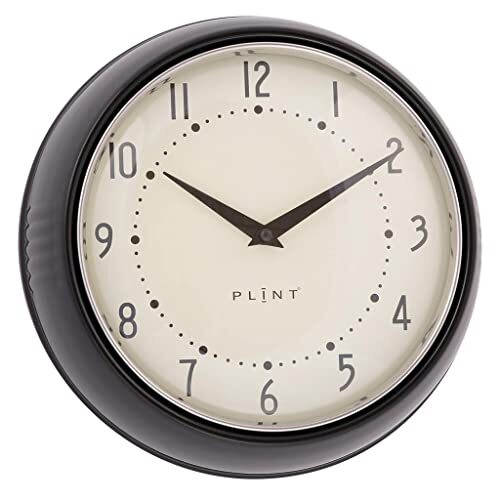 plint Retro Wall Clock Silent Non-Ticking Decorative Black Color Wall Clock, Retro Style Wall Decoration for Kitchen Living Room Home, Office, School, Easy to Read Large Numbers