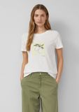 s.Oliver T-shirt à paillettes, col rond, manches courtes, ajusté, blanc, 100% Coton