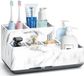 Support de brosse à dents sans marque avec support de brosse à dents électrique antidérapant amovible - 6 compartiments - trous de drainage - organisateur de salle de bain salle de bain cuisine famille (marbre blanc)
