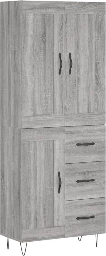 vidaXL Hoge kast 69,5x34x180 cm bewerkt hout grijs sonoma eikenkleurig