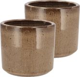 DK design Bloempot Brown Glaze - 2 stuks - taupe - Ø12 x H13 cm