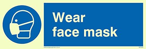 Viking Signs "Wear Face Mask" Sign - Photoluminescent Sticker - 50 x 150 mm
