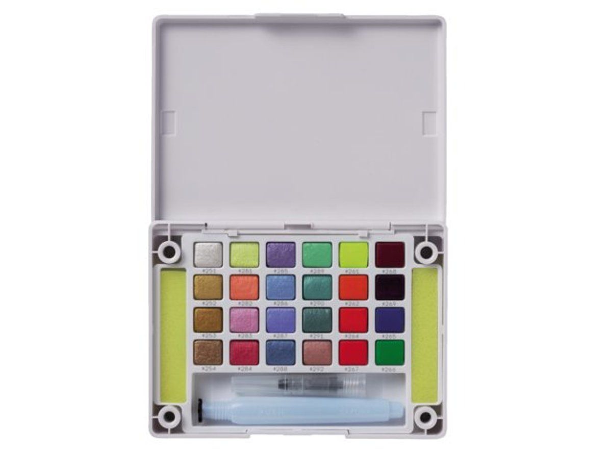 Sakura Koi aquarel pocketbox 24 napjes met brush pen - metallic kleuren