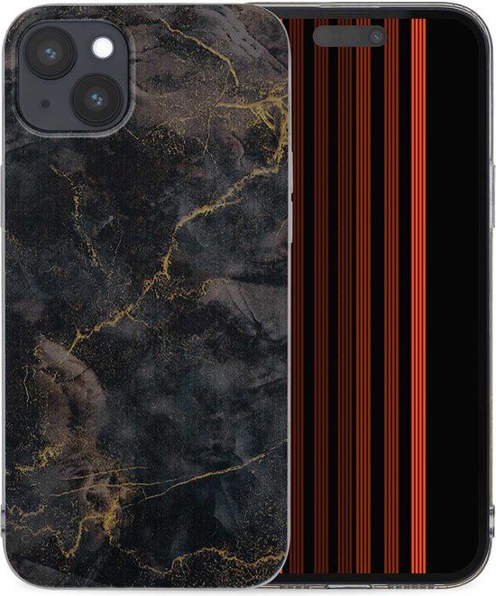 iMoshion Hoesje iPhone 15 Plus - Siliconen Back Cover - Zwart / Black Marble Transparent