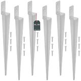 KOTARBAU® 6 Stuks Paalhouder, Paalvoet, Verzinkt Staal, 600 mm, Zilver, 60 x 110 mm