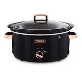 Tower T16019RG Infinity Slow Cooker met 3 kookinstellingen en Keep Warm-functie voor warmteopslag, huishoudelijke apparaten keuken, 6,5 l, 270 W, zwart en roségoud