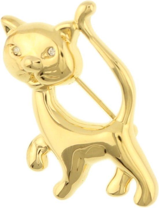 Behave® Broche kat poes goud kleur 3 cm