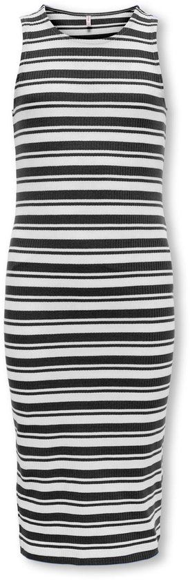 ONLY KIDS Meisjes Jurk KOGBELFAST LIFE STRIPE SL MIDI DRESS JRS - Zwart/Wit Gestreept - Maat 134/140