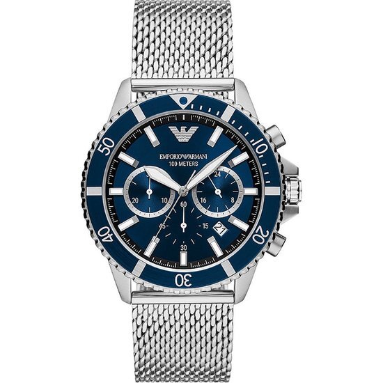 Emporio Armani Diver AR11587 Horloge - Staal - Zilverkleurig - Ø 43 mm