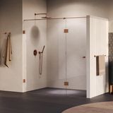 Brauer Void - Carving Nisdeur - 2-Delig - Helder Glas - 190 x 200 cm - Omkeerbaar - met Draaideur 70 cm - Aan Glas - incl. Glascoating - PVD Koper Geborsteld