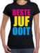 Bellatio Decorations Shoppartners Bv Beste juf ooit cadeau t-shirt met gekleurde letters - zwart - dames - S