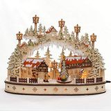 Dekohelden24 LED houten lichtboog met bewegende kerstboom, motief: sneeuwpop en wandelfiguren, L/B/H ca. 45 x 12 x 35 cm, voor batterij- of adaptervoeding, 35 cm
