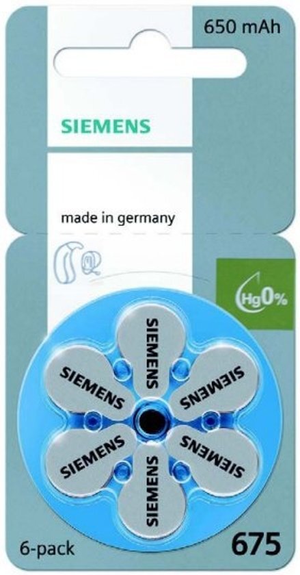 Siemens Blister met 6 stuks - 675MF Hg 0% Gehoorapparaat batterijen 650mAh 1 45V