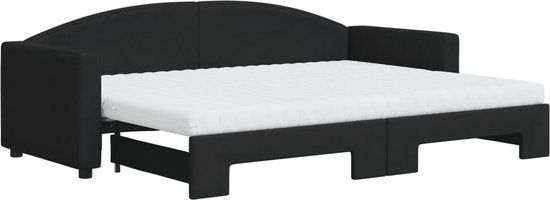 vidaXL Slaapbank met onderschuifbed en matrassen 80x200 cm stof zwart
