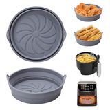 Alyvisun Siliconen vormen voor luchtfriteuse, 2 stuks, accessoires voor airfryer-container, herbruikbare mand, rond, matte vormen voor airfryer, magnetron, oven (lichtgrijs)