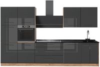 Vicco Complete keukeneenheid Fame-Line, Antraciet Hoogglans/Goudkleurig Eiken, 340 cm