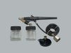 ABAC G-520 Airbrush-kit, klein persluchtpistool met 2 verfreservoirs, 1,5 m slang, persluchtkoppeling, zwart