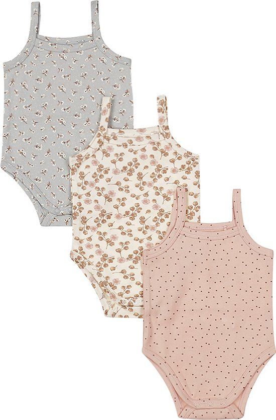 Dirkje NOOS GIRLS 2024 Baby Romper 3-Pack - Size 74/80 - Floral - Sleeveless - Organic Cotton