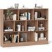 Costway - Bibliothèque Étagère à 10 cases, Armoire de rangement autoportante à 3 niveaux, Kits anti-basculement, Étagère de présentation en bois de 140 cm, Pour salon, chambre, bureau, Naturel
