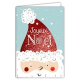 B0DJ961FTB: Vrolijk kerstfeest B0DJ961FTB: Glanzende rode kerstman muts kaart met witte envelop 12 x 17,5 cm - portret pompon hoed - gemaakt in Frankrijk