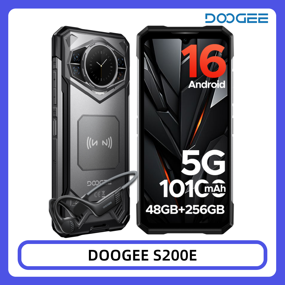 DOOGEE S200E Robuuste Telefoon AI Assistent 48GB+256GB 6.72" 120Hz Scherm Dimensity 7050 100MP Camera 10100mAh NFC WiFi6 Android 16 Smartphone