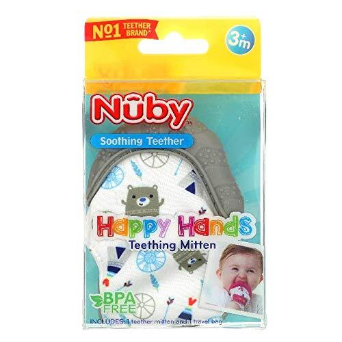 Nuby Kalmerende Bijtring, Happy Hands Bijtring Mitten, 3+ Maanden, Beren, 2 Stuk Set