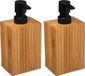 5Five Zeeppompje/dispenser Bamboo Lotion - 2x - lichtbruin/zwart - 8 x 17 cm - 280 ml - hout