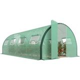 Serre de jardin tunnel 18 m² 8 fenêtres 2 portes articulées toile PE structure en fer galvanisé vert