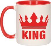 Bellatio Decorations Cadeau King mok/ beker rood wit 300 ml - keramiek