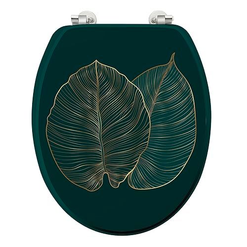 douceur d'intérieur Toilet Seat with Hinges, Metal, 37 x 47 cm, Jade Green, Printed MDF