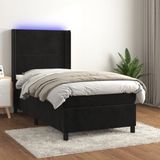 vidaXL Boxspringbed met matras en LED-verlichting, zwart, 90x200 cm, fluweel