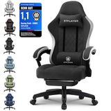 GTPlayer Chaise de jeu ergonomique avec revêtement en tissu, Coussin d’assise à ressorts et repose-pieds, Noir, Tissu noir, 55 x 50 x 130 cm, Vérin à gaz de sécurité hauteur 10 cm pour réglage facile