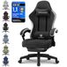 GTPlayer Chaise de jeu ergonomique avec revêtement en tissu, Coussin d’assise à ressorts et repose-pieds, Noir, Tissu noir, 55 x 50 x 130 cm, Vérin à gaz de sécurité hauteur 10 cm pour réglage facile