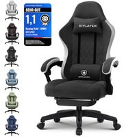 GTPlayer Chaise de jeu ergonomique avec revêtement en tissu, Coussin d’assise à ressorts et repose-pieds, Noir, Tissu noir, 55 x 50 x 130 cm, Vérin à gaz de sécurité hauteur 10 cm pour réglage facile