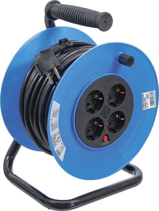 BGS 3361 - Enrouleur de câble - 25 m - 4 prises - 3000 W - Bleu